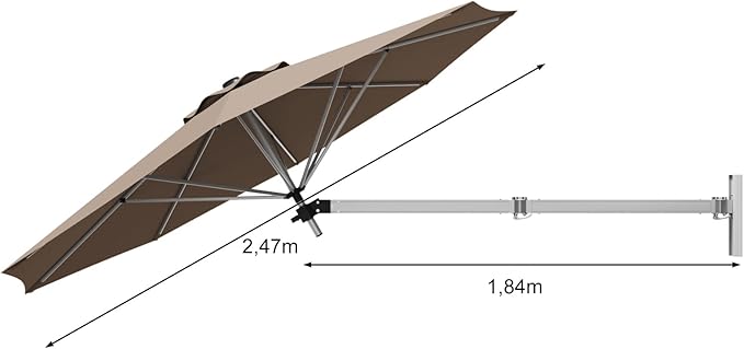 Coast Wandparasol - Verstelbaar - 247 x 180 cm - Bruin
