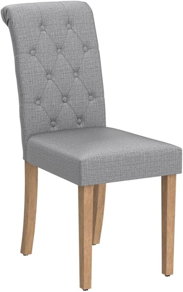 Yaheetech Eetkamerstoelen Set van 2 Donkergrijs – Stoffen Stoelen met Hoge Rugleuning en Gewatteerde Zitting
