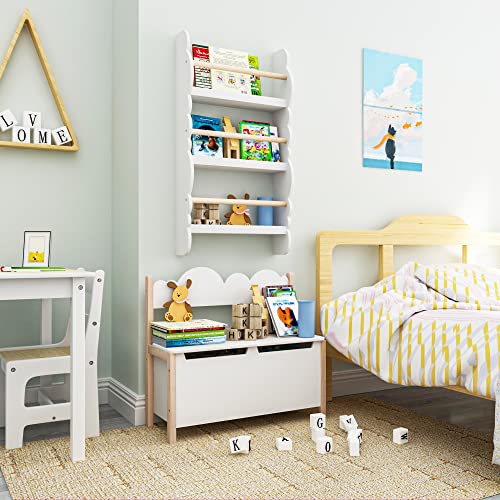 Woltu Opbergbank met Rugleuning en Speelgoedkist voor Kinderen Wit 60 x 25,5 x 55 cm