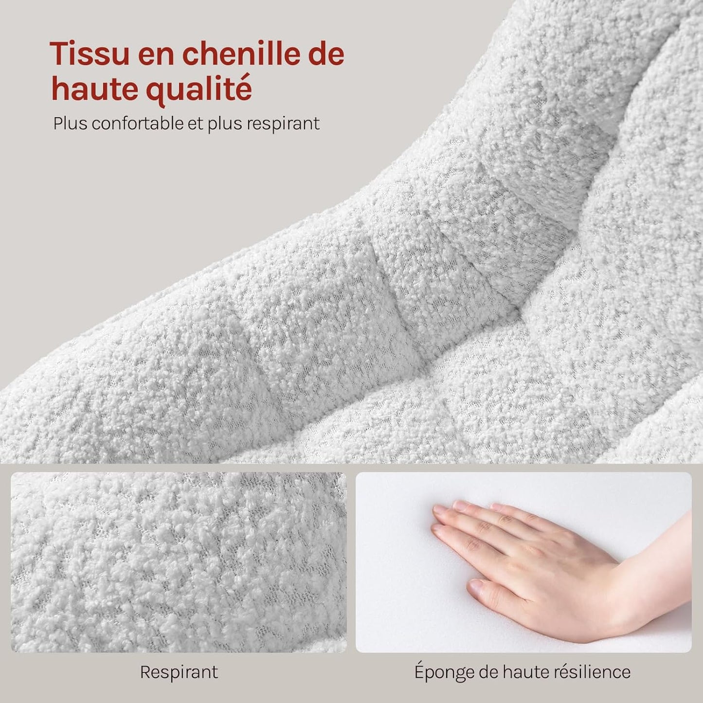 Woltu Verstelbare Chenille Kaptafelstoel met Rugleuning - Draaibaar - Wit - 42,5 x 35 x 72 cm