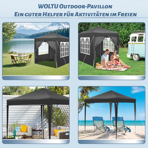 Woltu Vouwpaviljoen 2 x 2 m met 6 Zijwanden - Waterafstotend, UV-bescherming 50+, Verstelbare Hoogte, Antraciet