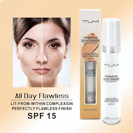 **TLM Foundation - kleurveranderende foundation - past zich automatisch aan jouw huidskleur aan - lichtgewicht, hydraterend en hypoallergeen - 24u dekking - waterproof - Ultra HD make-up**