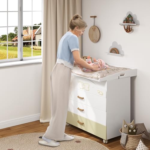 Woltu Verschoningsmat voor Baby's - Wit MDF - 80 x 75 x 10 cm - Geschikt voor Commode met Diepte 47-51 cm