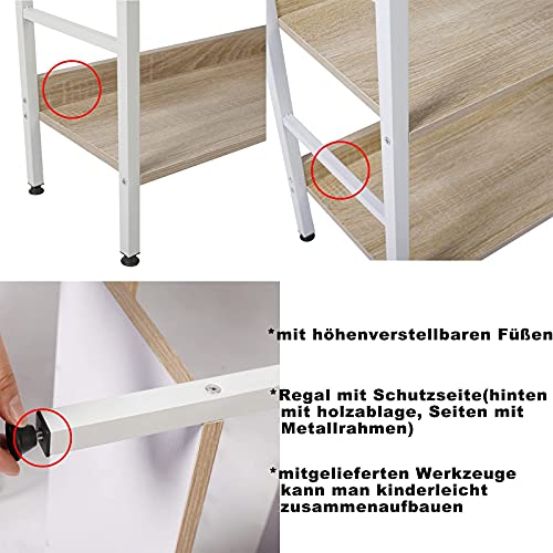 Woltu Opbergrek met Metaal en Hout 60 x 27,5 x 160 cm Wit met Licht Eiken