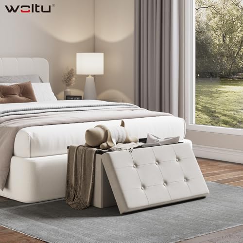 Woltu Opbergbank Velvet Crème 80L 76 x 37,5 x 38 cm