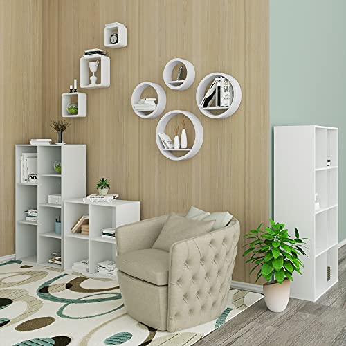 Woltu Wandrek Set van 4 Ovale Zwevende Wandplanken - Wit MDF - 39,6 / 34,5 / 29,5 / 24,5 cm