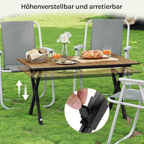 Woltu Opvouwbare Campingtafel - Aluminium, Verstelbaar in Hoogte, Houtlook, Inclusief Draagtas