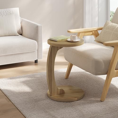 Woltu C-vormige Bijzettafel Rond - Licht Eiken MDF - 38 x 55 cm