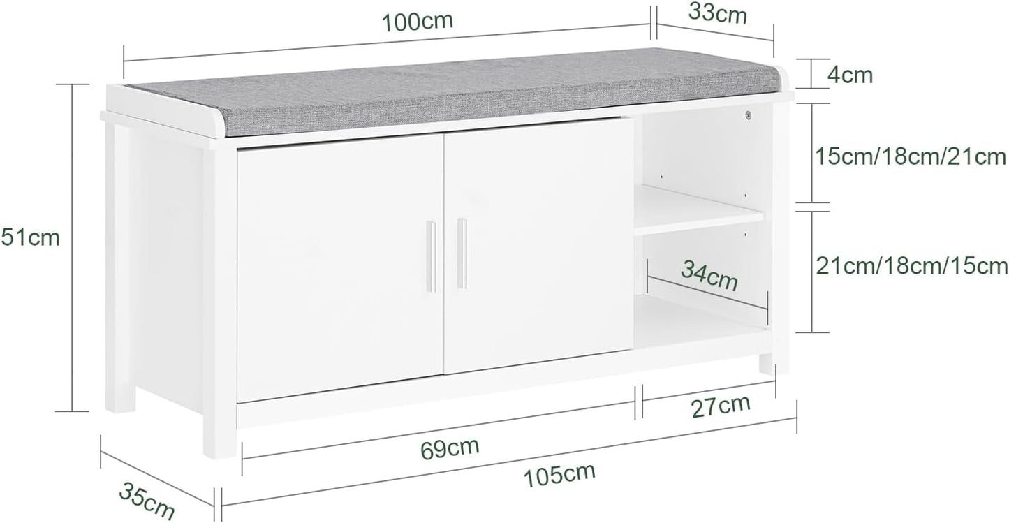 SoBuy FSR168-W Schoenenkast met Zitvlak - 2 Deuren 2 Open Vakken - 105 x 35 x 51 cm - Wit