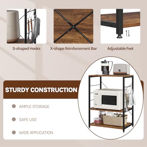 Woltu Keukenrek met 4 S-vormige Haken - Stalen Keukenwagen met MDF Planken - Zwart - 60 x 40 x 82 cm