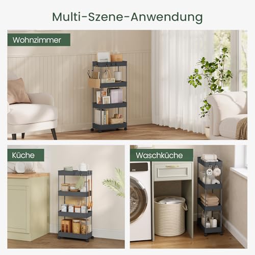 Stijlvolle Serveerwagen met 4 Niveaus en Wieltjes - Grijs - 39 x 84 x 20,5 cm