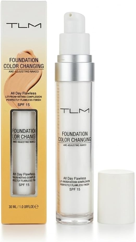 **TLM Foundation - kleurveranderende foundation - past zich automatisch aan jouw huidskleur aan - lichtgewicht, hydraterend en hypoallergeen - 24u dekking - waterproof - Ultra HD make-up**