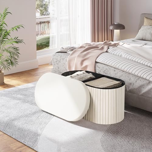 Woltu Opbergbank met Zachte Fluwelen Bekleding - Crème - 76 x 38 x 38 cm