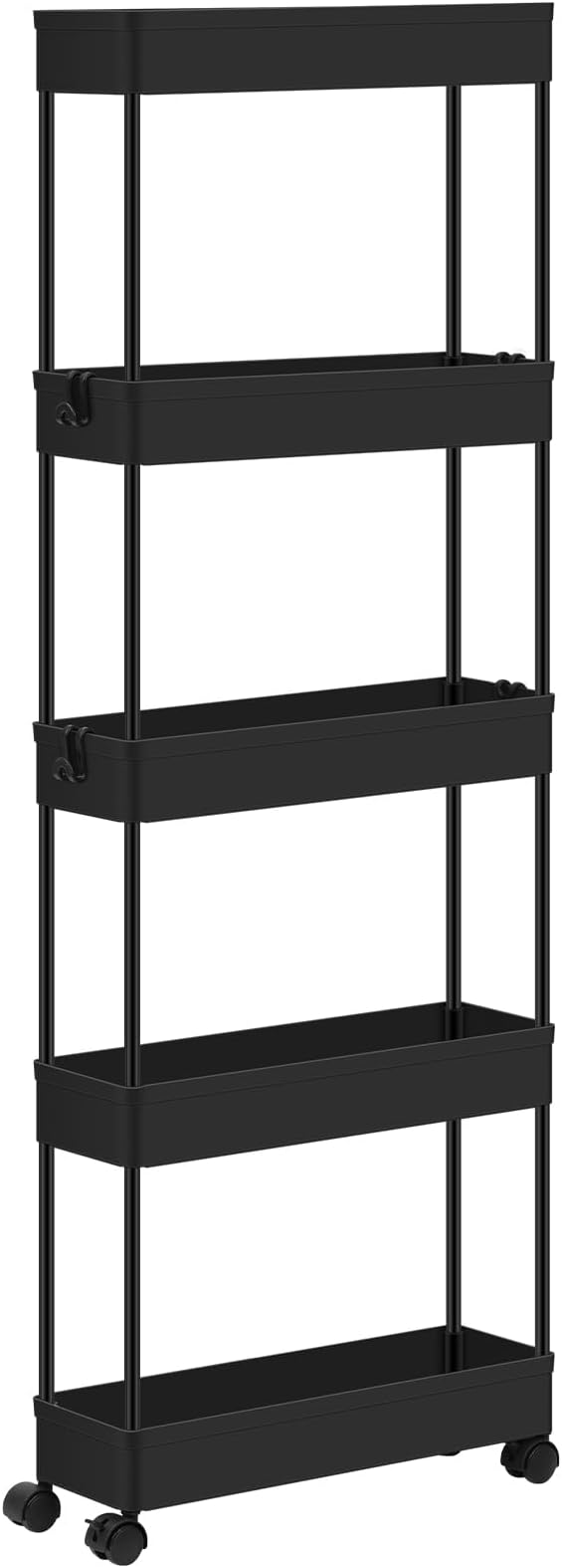 Klihome Service trolley - opbergkar met wielen - 5 etages - smal 12,5 cm - mat zwart