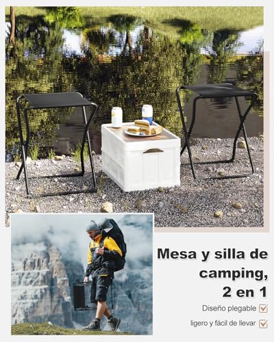 eSituro Campingtafel 2-in-1 met Afneembaar Blad - Zwart - 40,5 x 40,5 x 50 cm