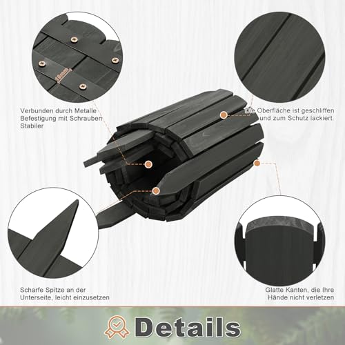Woltu Flexibele Houten Tuinafsluiting - Antraciet - 203 x 60 cm