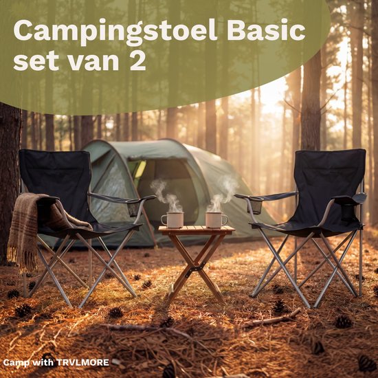 TRVLMORE Campingstoelen - Opvouwbaar - 2-Pack - 120KG Draagvermogen - Incl. Draagtas - Klapstoel - Visstoel - Kampeerstoel - Vouwstoel - Zwart
