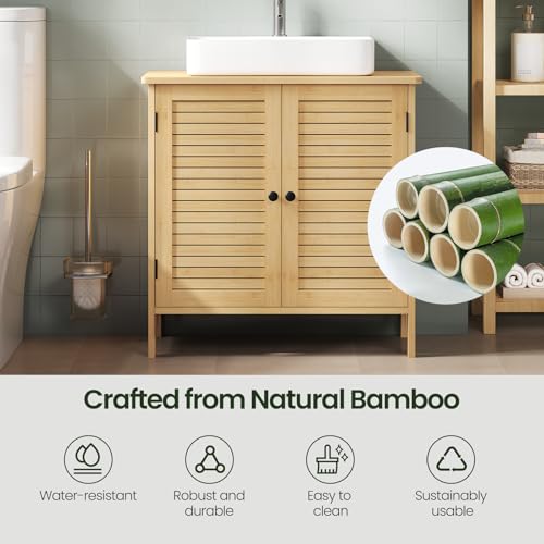 Eugad Badkamerkast Bamboo met 2 Deuren - Staande Waskast - Bamboe/Naturel - 60 x 30 x 60 cm