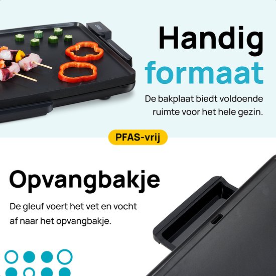 MOA Elektrische Grillplaat - Teppanyaki Bakplaat - Tafelgrill - BPA-vrij - Gourmetstel voor 8 Personen - XXL - 2400W - Zwart