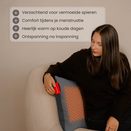 Auronic Warmtekussen - Classic - 45x60 - Draadloos - Oplaadbaar - Elektrisch kussen - Infrarood - Antraciet