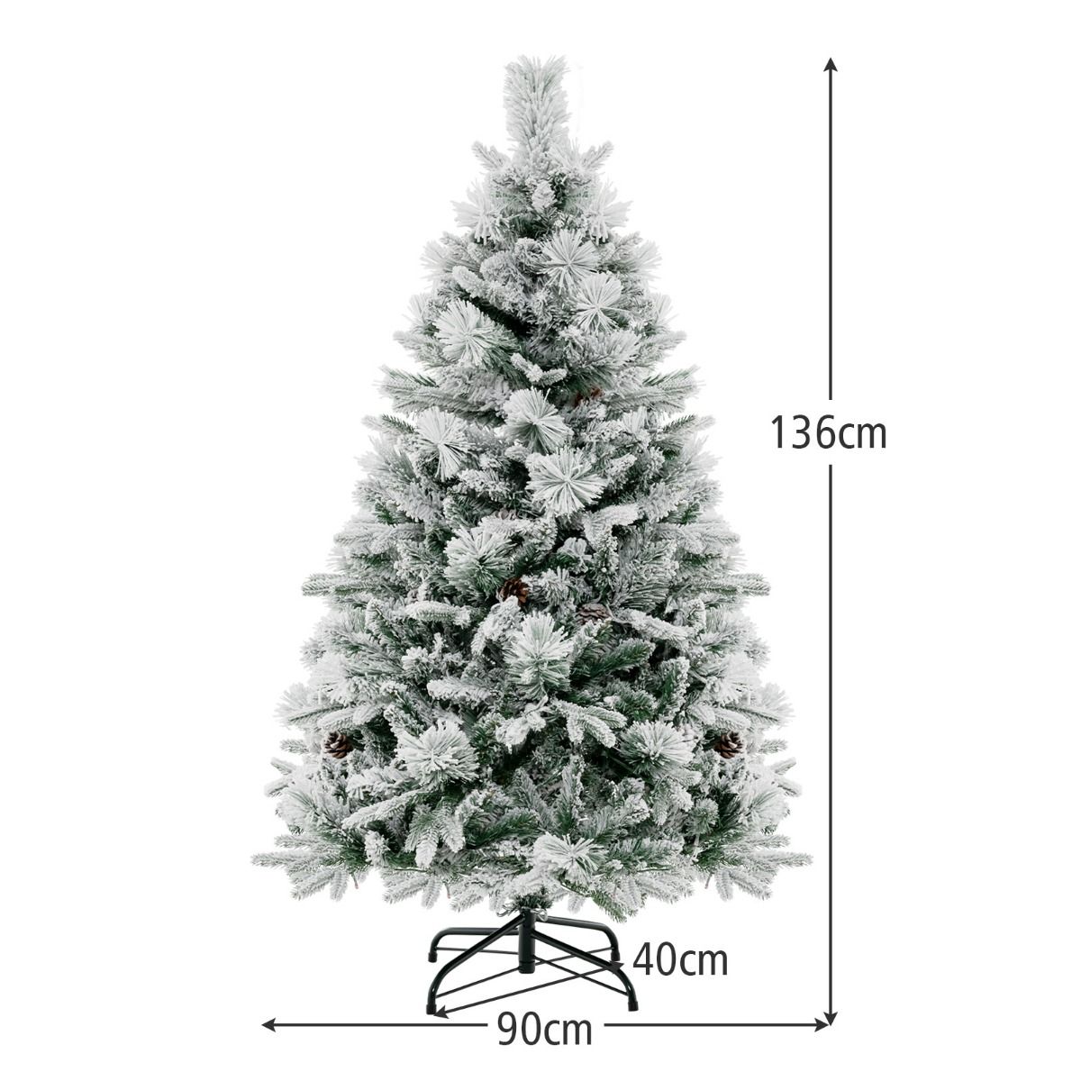 Coast Kunstkerstboom 136 cm – Besneeuwd met Kegels – 160 LED Verlichting – 472 Takken – Groen/Wit