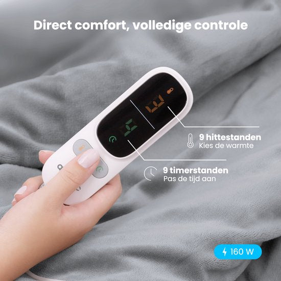 Auronic Elektrische Deken - Warmtedeken - Sherpa Fleece - 9 Hitte en Timerstanden - Bovendeken - 200x180 - 2 persoons - Grijs