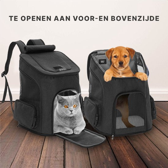Jake en Jacky Hondenrugzak - Hondentas - Draagzak Hond - Honden Draagtas - Katten Rugzak - Reistas Kat - Tot 8 kg - Zwart
