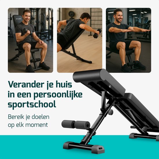 FITAGE Fitnessbank - Fitness Halterbank tot 300KG - Verstelbaar - Inklapbaar - Zwart