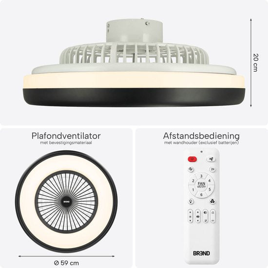 Slimme Plafondlamp met Ventilator – Plafondventilator met App en Afstandsbediening - 4800 Lumen - RGB - 6 Snelheden - BREND BR-2253