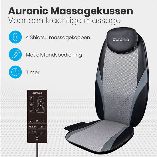 Auronic Shiatsu Massagekussen - Massagestoel - Massage Rug - Infrarood - Massage apparaat - Massage Stoel - Zwart