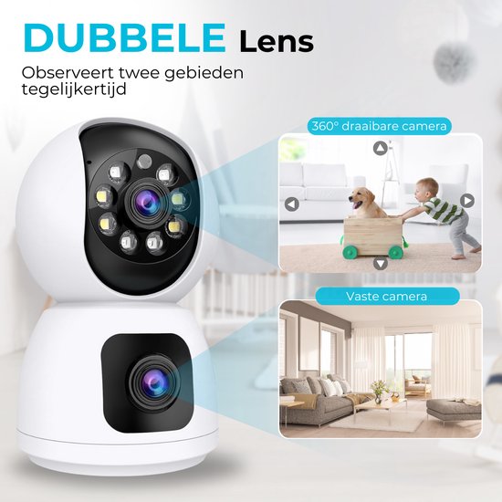 Camux DualVision Beveiligingscamera Binnen - 2MP Full HD Camera met Nachtzicht - Babyfoon - Baby monitor - Huisdiercamera met app - Hondencamera - Petcam