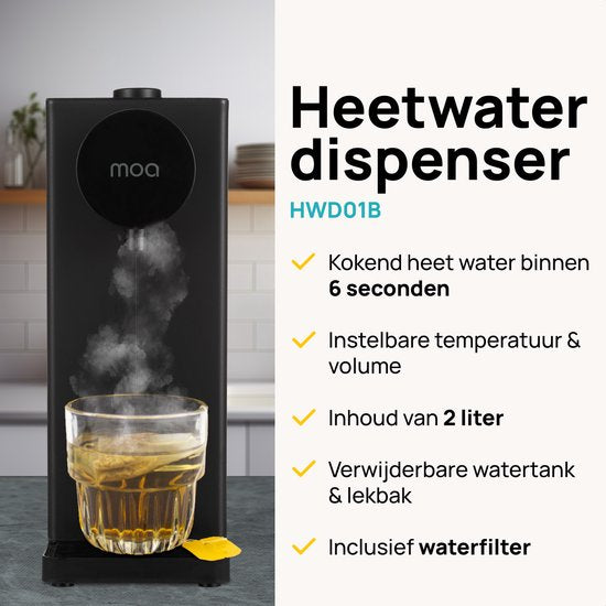 MOA Heetwaterdispense WD01B – Instelbare Temperatuur  – 2600 W – 2 liter – Zwart