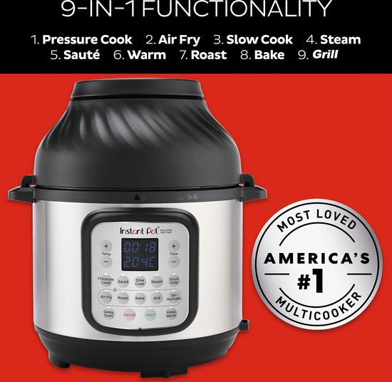 Instant Pot Duo Crisp 7,6L Multicooker + Airfryer - 11-in-1 Snelkookpan - Slowcooker - Sous-vide - Air Fry - Twee-Deksel Systeem - Tot 8 Porties