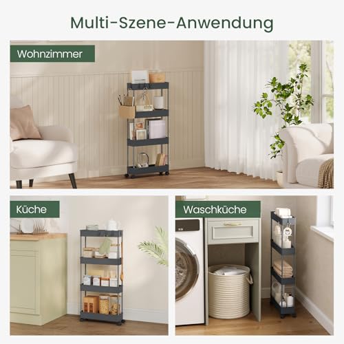 Keukentrolley met 4 Niveaus en Wielen Grijs 39 x 83,5 x 12,5 cm