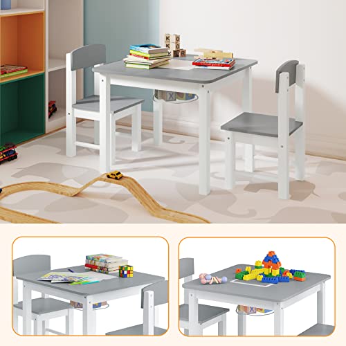 Woltu Kinder Tafel en Stoelen Set met Omkeerbaar Speelblad - Wit en Grijs