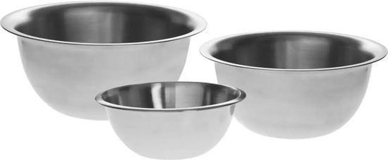 Set 3x beslagkommen/mengkommen RVS - 1L - 2L - 3,3L