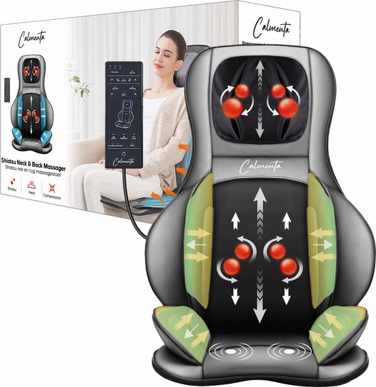 CALMENTA® Shiatsu Massagestoel – Opbergtas - Massagekussen - Compressiemassage – Elektrisch Warmtefunctie