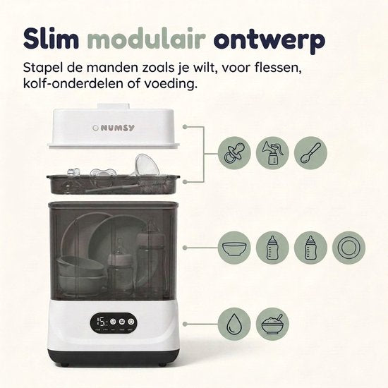 Numsy 5-in-1 Flessen Sterilisator en Droger Max - Geschikt tot 11 Flesjes Flessen Sterilisator En Droger - Flessensterilisator Baby