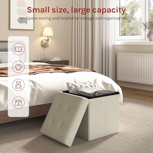 Woltu Opvouwbare Kruk met Opbergruimte - Crème Wit - 37,5 x 37,5 x 38 cm