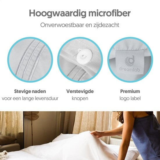 Dreamlab Dekbedovertrek set - 140 x 200/220 cm - Beddengoed met kussensloop - Een persoons - Vier seizoenen - Microvezel - Wit
