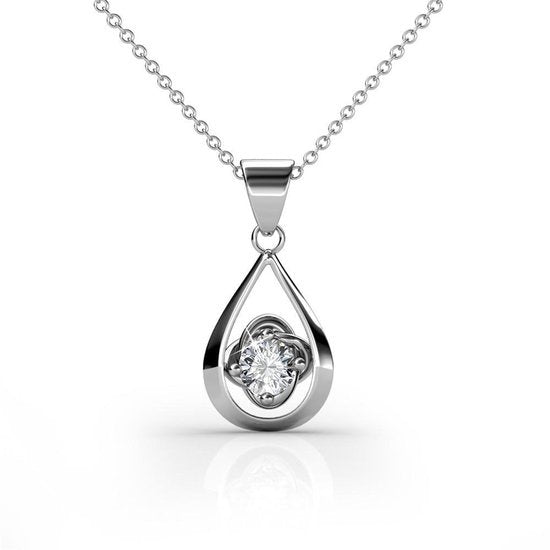 Yolora Dames Ketting met Kalpa Camaka Kristal Hanger - Zilver kleurig - 18K Witgoud Verguld - Cadeauverpakking - Moederdag Cadeautje