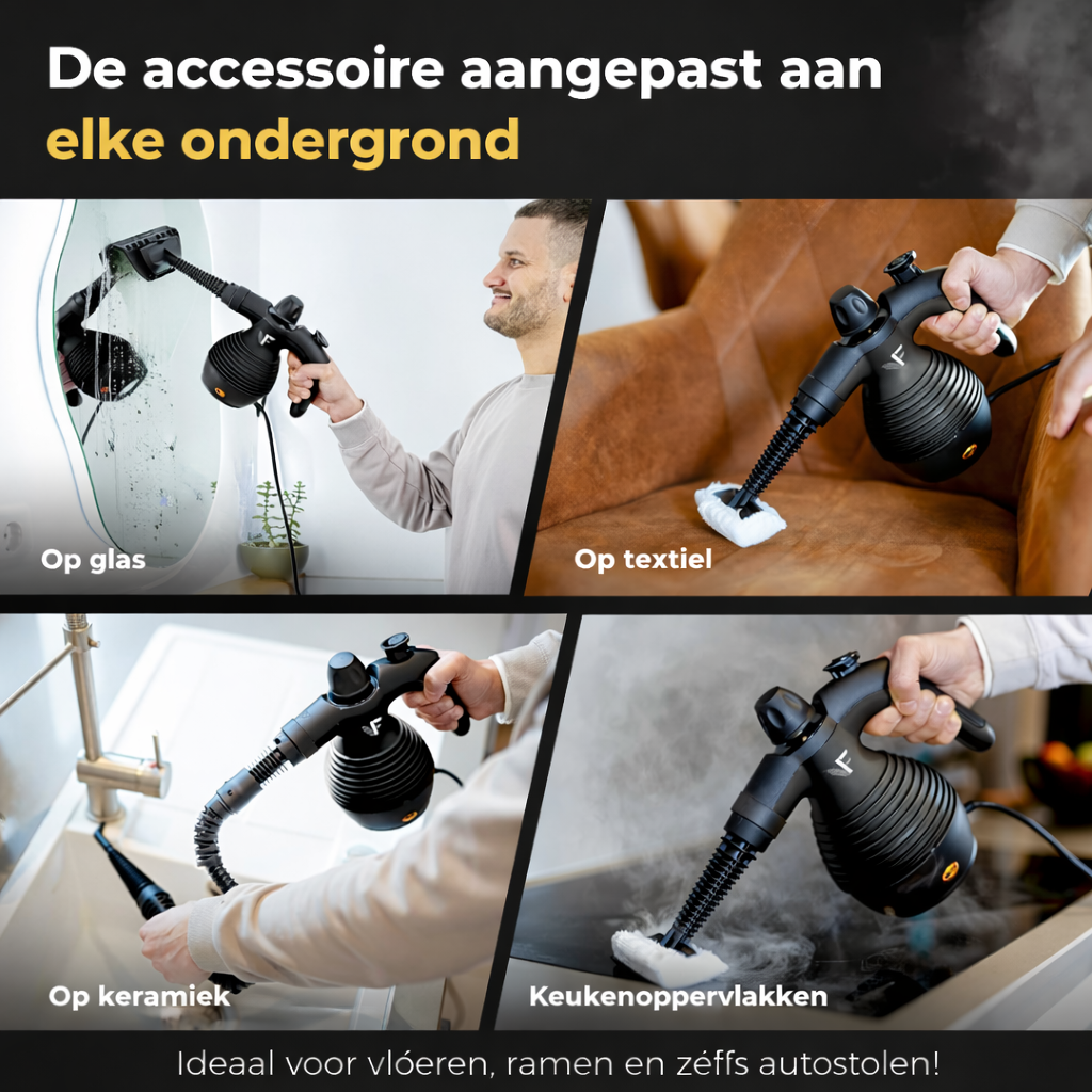 Handstoomreiniger - Stoomregeling - Inclusief 10 accessoires - 350 ml tank - Zwart