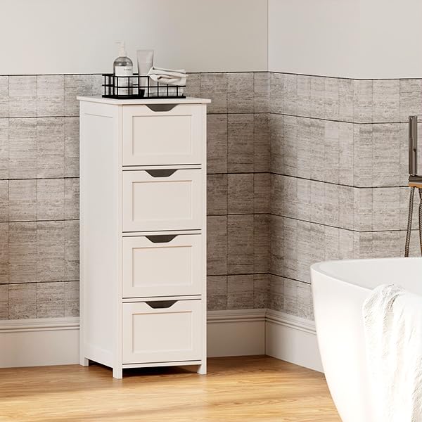 Esituro Badkamerkast SBP0020 Met 4 Lades - MDF Wit - Compact en Ruim 24 x 26 x 16 cm