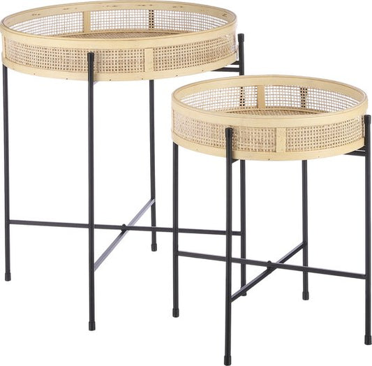 Mica Decorations Leandro Bijzettafel - Set van 2 - H53 x Ø45 cm - Zwart