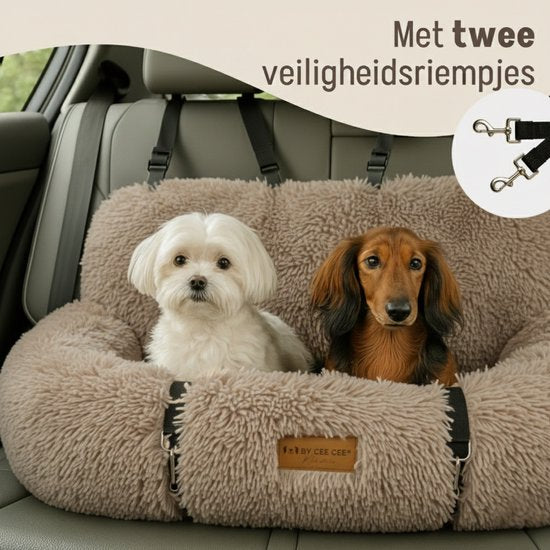 By Cee Cee Autostoel Hond Deluxe - Hondenmand Auto Met Veiligheidsriempje - Automand Hond - Hondenstoel - Autozitje - Mokka - Maat L - Otto