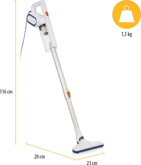 Tristar Steelstofzuiger SZ-2308 - 2-in-1 steelstofzuiger met afneembare kruimeldief - Stofzuiger & handstofzuiger - Regelbare zuigkracht - Snoer 6 meter - Wit