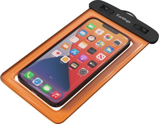 Waterdichte telefoonhoesjes - Drybag Set van 2 stuks - Onderwater Hoesje Telefoon voor Alle Telefoons - Waterdicht telefoonhoesje Earkings - Zwart & Oranje