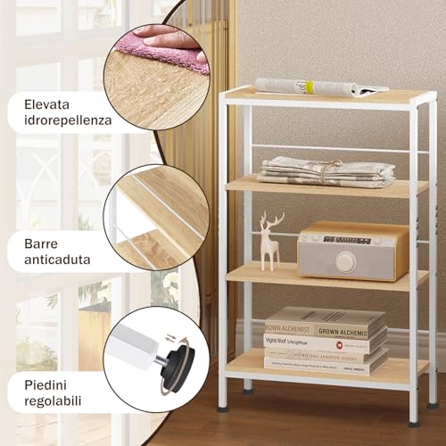Woltu Hoekplank met 4 Niveaus Nordic Stijl - Hout en Metaal Licht Eiken + Wit - 50 x 20 x 78 cm