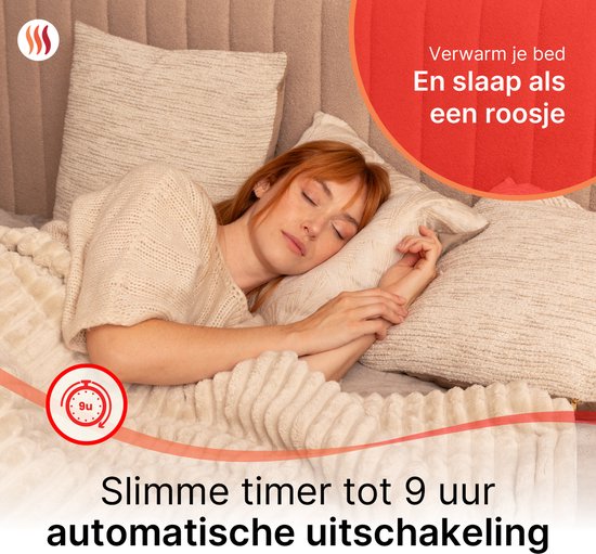 Seranova Elektrische Deken XXL - Extra Warmtedraden - Gestreept Model - 180x160 cm - 2 persoons Warmtedeken - Dubbelzijdig Fleece - Beige