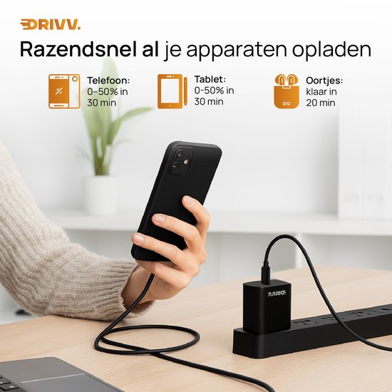 Drivv. USB C Oplader 35W - Snellader USB C - Power Adapter